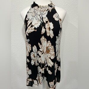 APT 9 Floral Pleated Swing Halter Top EUC